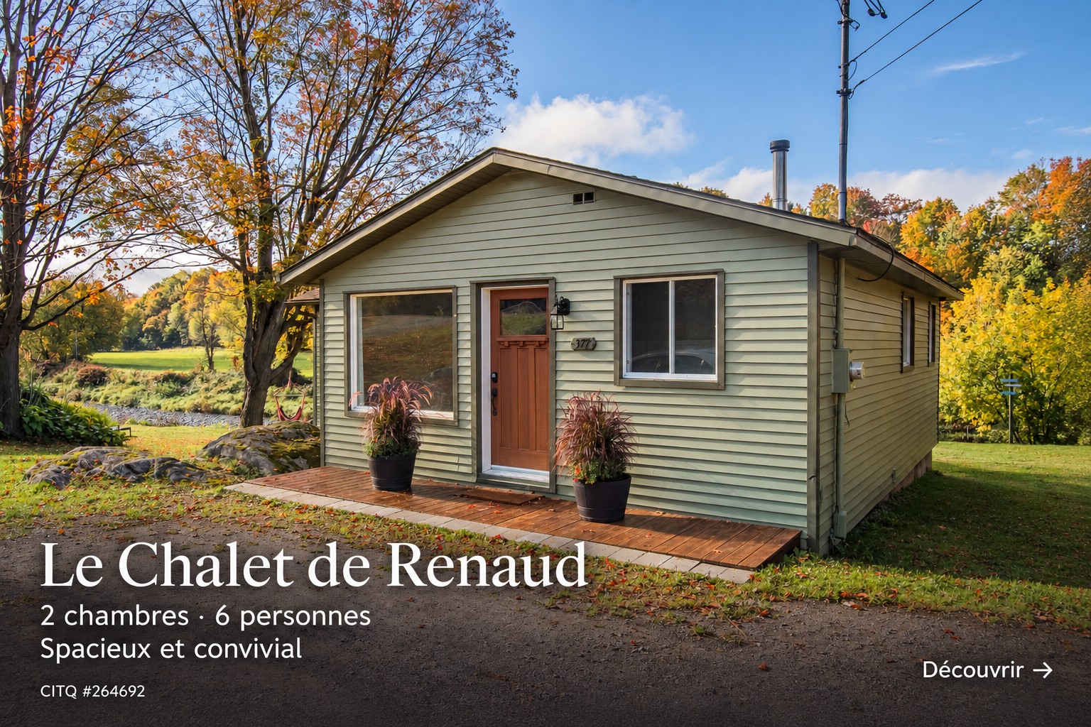Découvrir le Chalet de Renaud — 2 chambres, 6 personnes, un chalet spacieux et convivial au bord de la rivière Nicolet.
